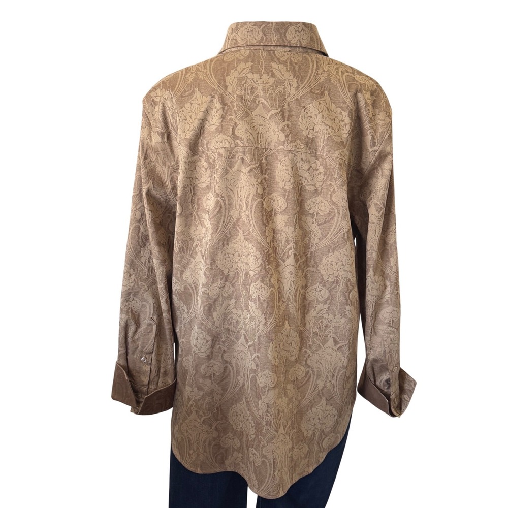 Chico's No Iron Chic Stretch Floral‎ Damask Shirt Tan - Picture 3 of 14